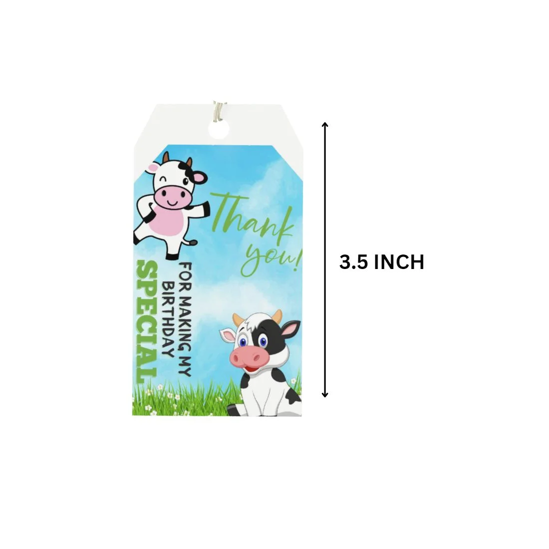 Cow Theme Birthday Favour Tags (2 x 3.5 inches/250 GSM Cardstock/Mixcolour/30Pcs) - Premium Handcrafted 300 GSM Thank You Cards by Party Decor Mall India - View 2