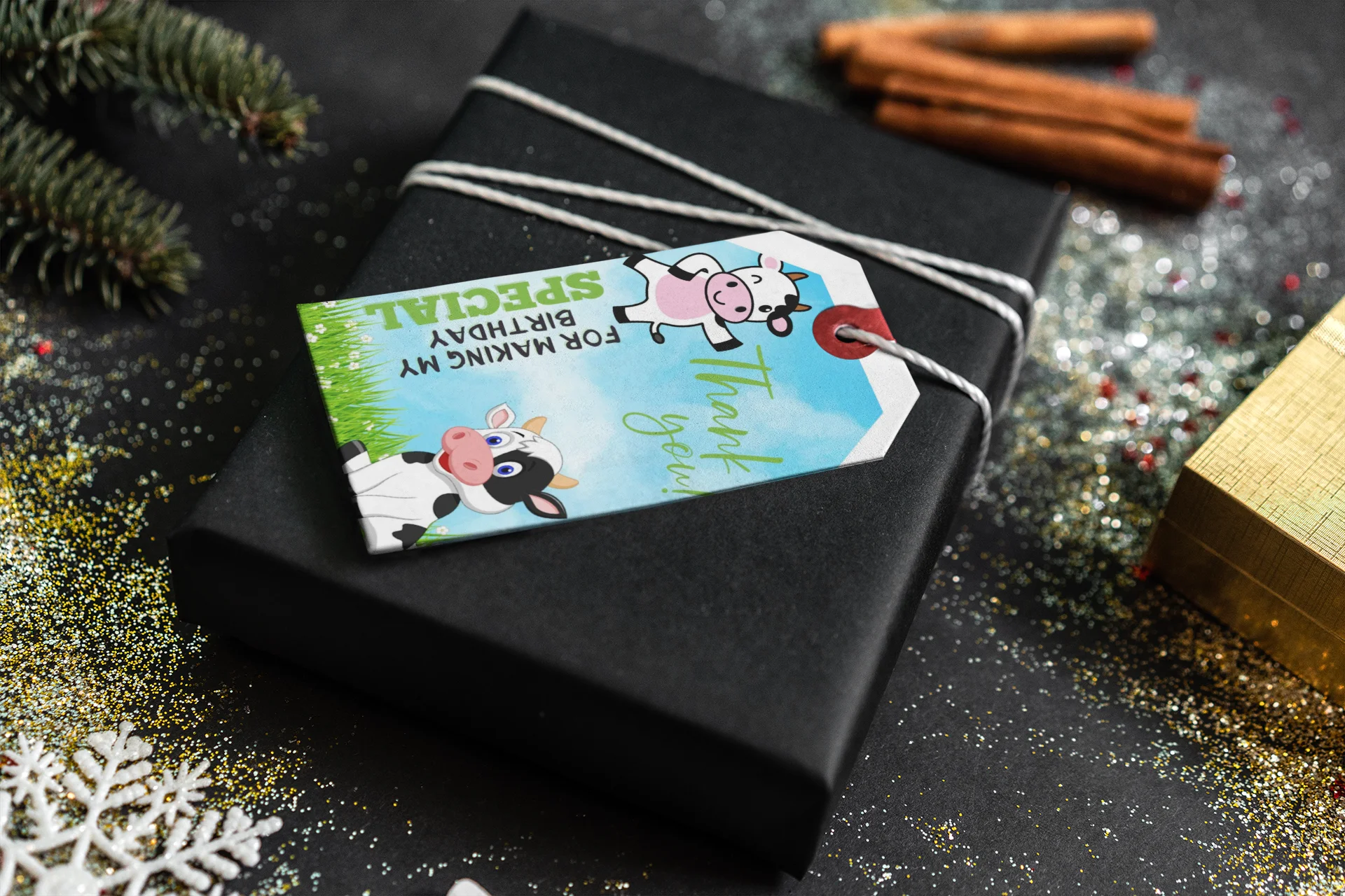 Cow Theme Birthday Favour Tags (2 x 3.5 inches/250 GSM Cardstock/Mixcolour/30Pcs) - Premium Handcrafted 300 GSM Thank You Cards by Party Decor Mall India - View 4