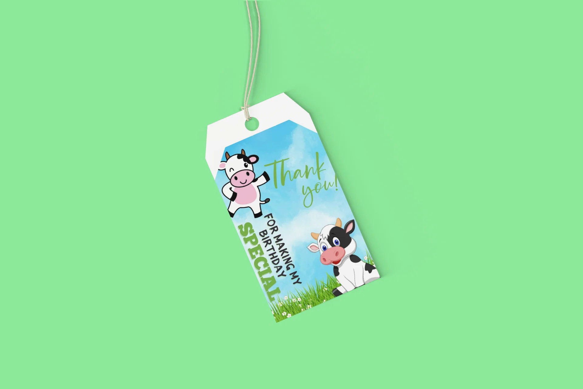 Cow Theme Birthday Favour Tags (2 x 3.5 inches/250 GSM Cardstock/Mixcolour/30Pcs) - Premium Handcrafted 300 GSM Thank You Cards by Party Decor Mall India - View 8