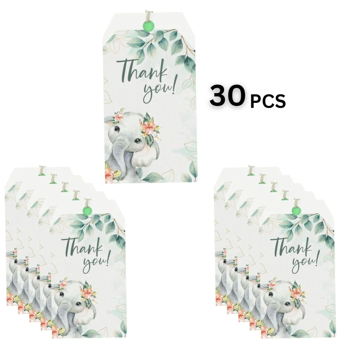 Elephant Theme Birthday Favour Tags (2 x 3.5 inches/250 GSM Cardstock/Mixcolour/30Pcs) - Premium Handcrafted 300 GSM Thank You Cards by Party Decor Mall India - View 3