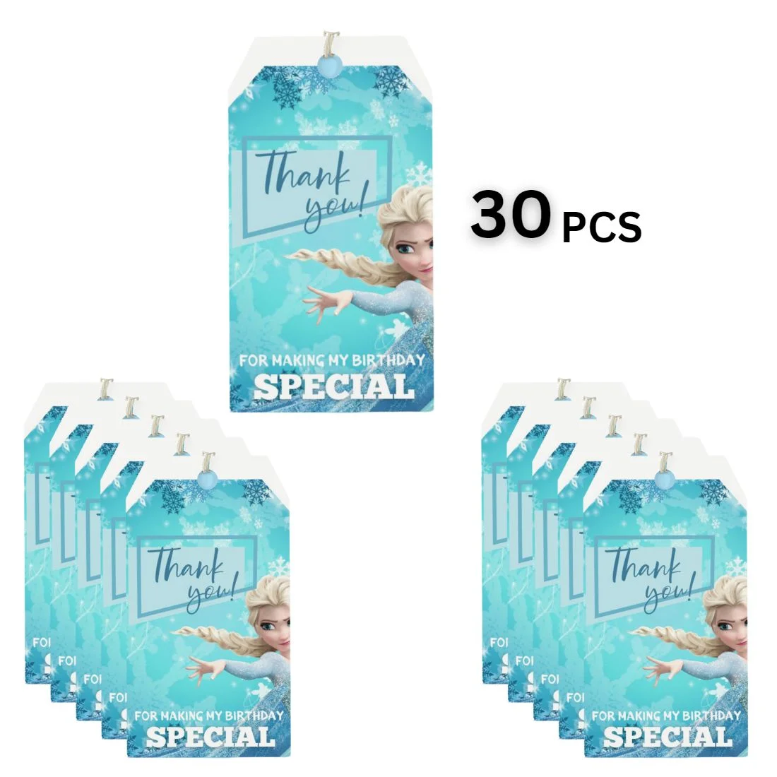Frozen Elsa Theme Model 2 Birthday Favour Tags (2 x 3.5 inches/250 GSM Cardstock/Mixcolour/30Pcs) - Premium Handcrafted 300 GSM Thank You Cards by Party Decor Mall India - View 3