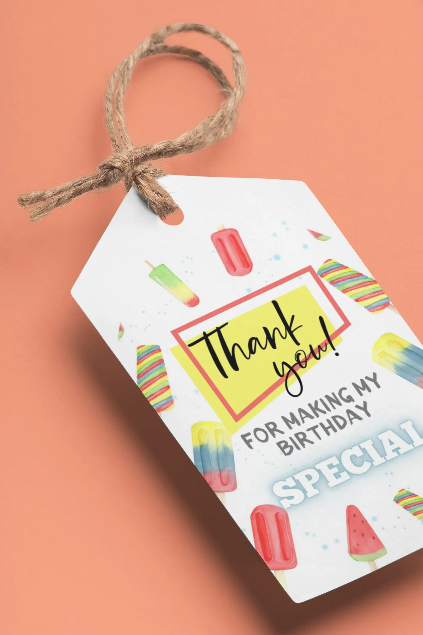 Ice Cream Theme Birthday Favour Tags (2 x 3.5 inches/250 GSM Cardstock/Mixcolour/30Pcs) - Premium Handcrafted 300 GSM Thank You Cards by Party Decor Mall India - View 4