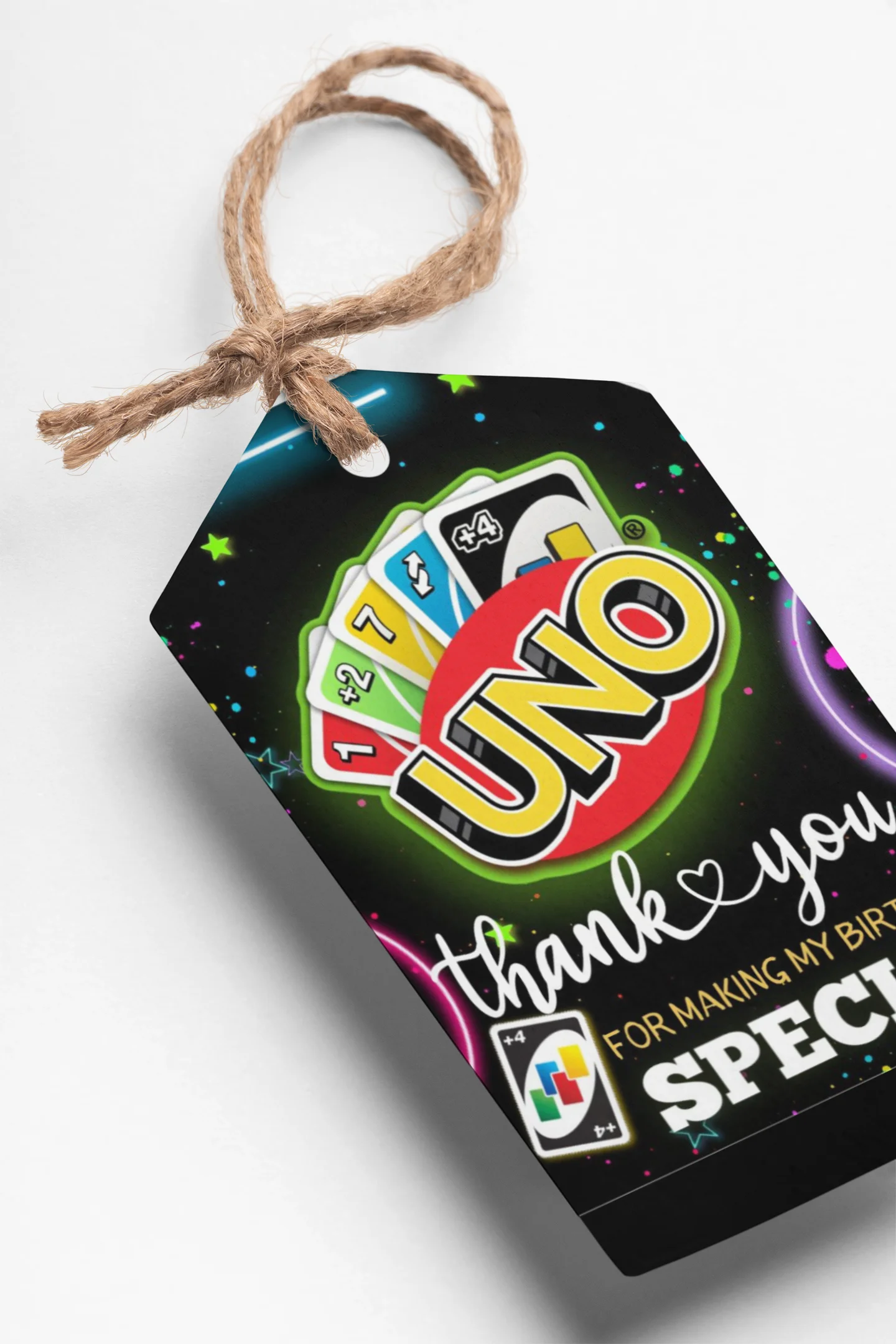 Uno Card Theme Birthday Favour Tags (2 x 3.5 inches/250 GSM Cardstock/Mixcolour/30Pcs) - Premium Handcrafted 300 GSM Thank You Cards by Party Decor Mall India - View 1