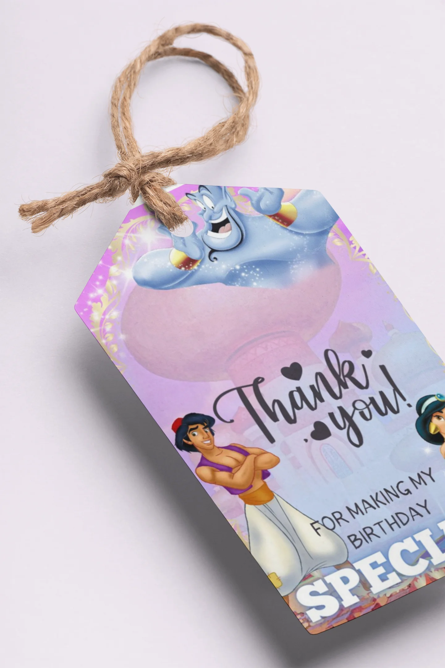 Aladdin Theme Birthday Favour Tags (2 x 3.5 inches/250 GSM Cardstock/Mixcolour/30Pcs) - Premium Handcrafted 300 GSM Thank You Cards by Party Decor Mall India - View 1