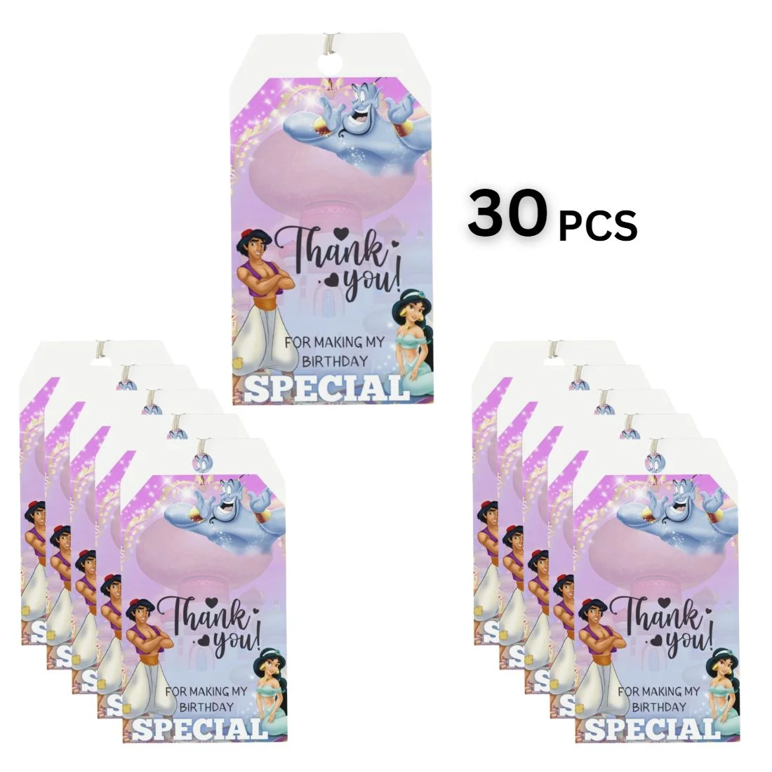 Aladdin Theme Birthday Favour Tags (2 x 3.5 inches/250 GSM Cardstock/Mixcolour/30Pcs) - Premium Handcrafted 300 GSM Thank You Cards by Party Decor Mall India - View 3