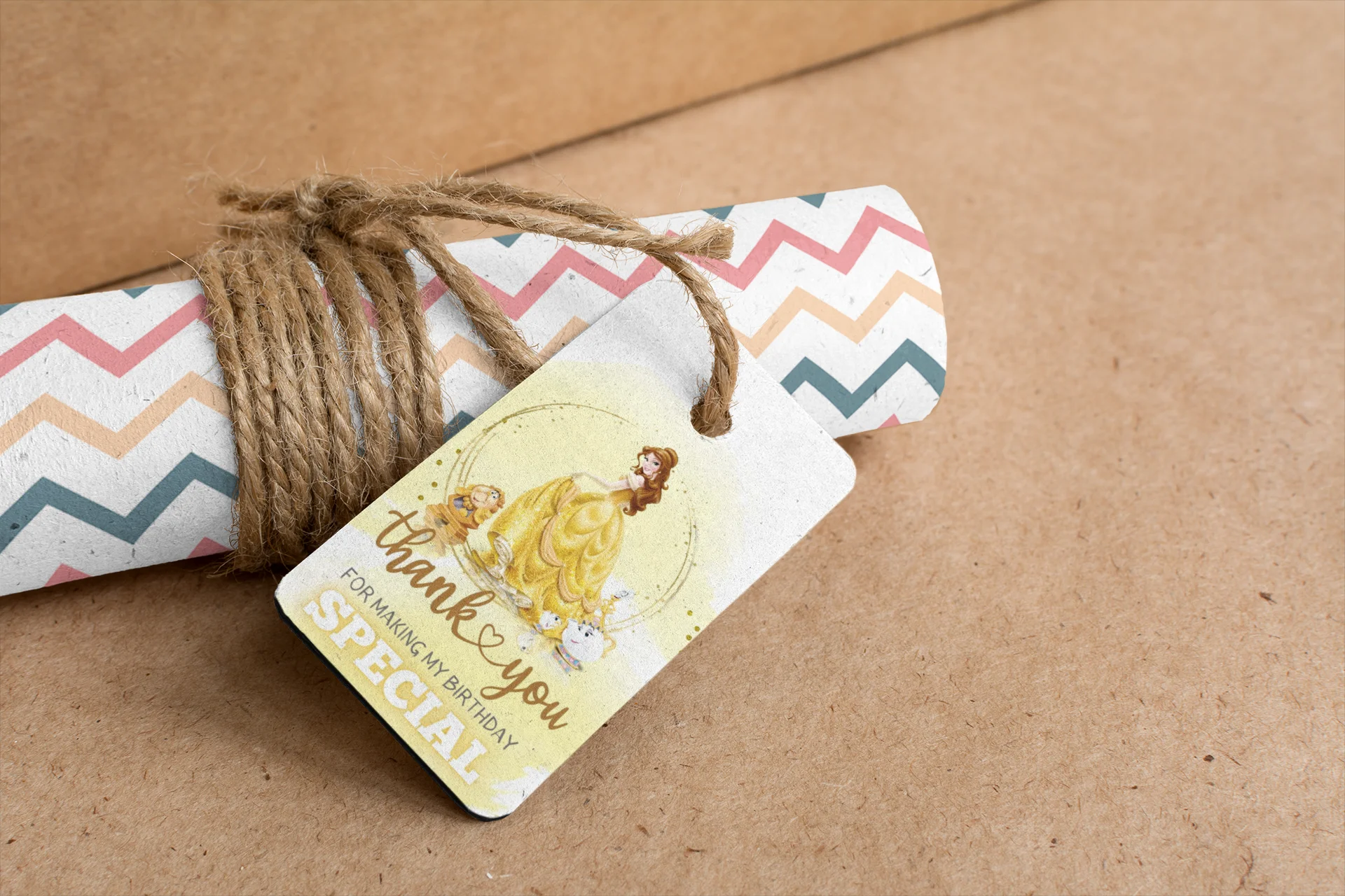 Belle Princess Theme Birthday Favour Tags (2 x 3.5 inches/250 GSM Cardstock/Yellow, Brown, & White/30Pcs) - Premium Handcrafted 300 GSM Thank You Cards by Party Decor Mall India - View 7