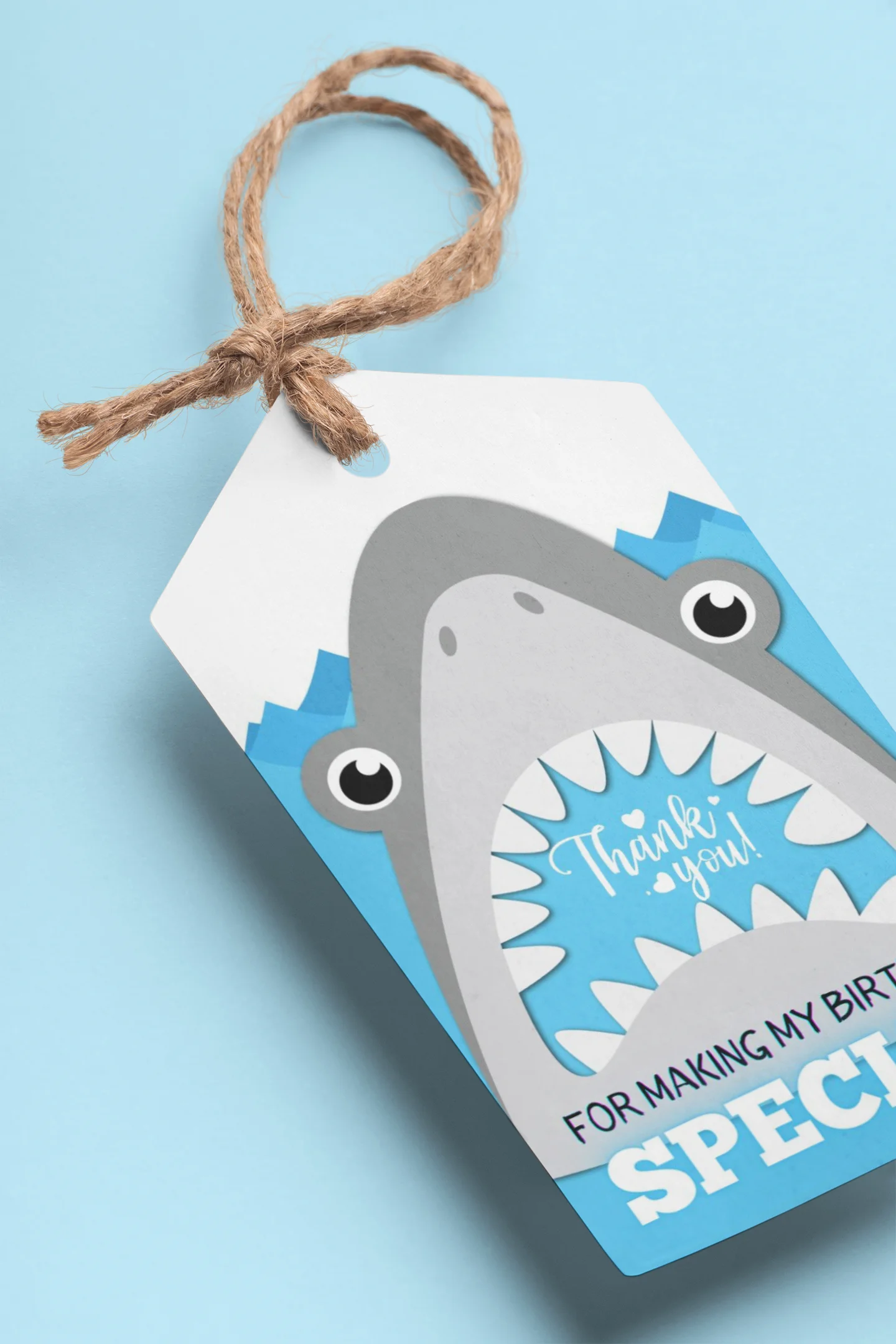 Shark Theme Birthday Favour Tags (2 x 3.5 inches/250 GSM Cardstock/Gray, White, Light Blue, Black/30Pcs)