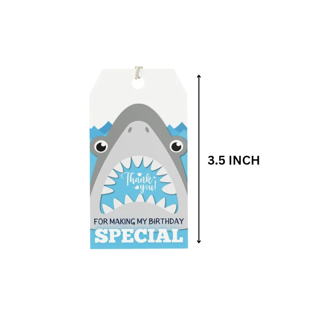 Shark Theme Birthday Favour Tags (2 x 3.5 inches/250 GSM Cardstock/Gray, White, Light Blue, Black/30Pcs) - Premium Handcrafted 300 GSM Thank You Cards by Party Decor Mall India - View 2