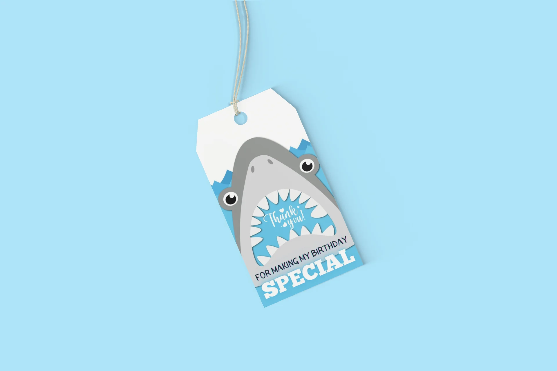 Shark Theme Birthday Favour Tags (2 x 3.5 inches/250 GSM Cardstock/Gray, White, Light Blue, Black/30Pcs) - Premium Handcrafted 300 GSM Thank You Cards by Party Decor Mall India - View 8