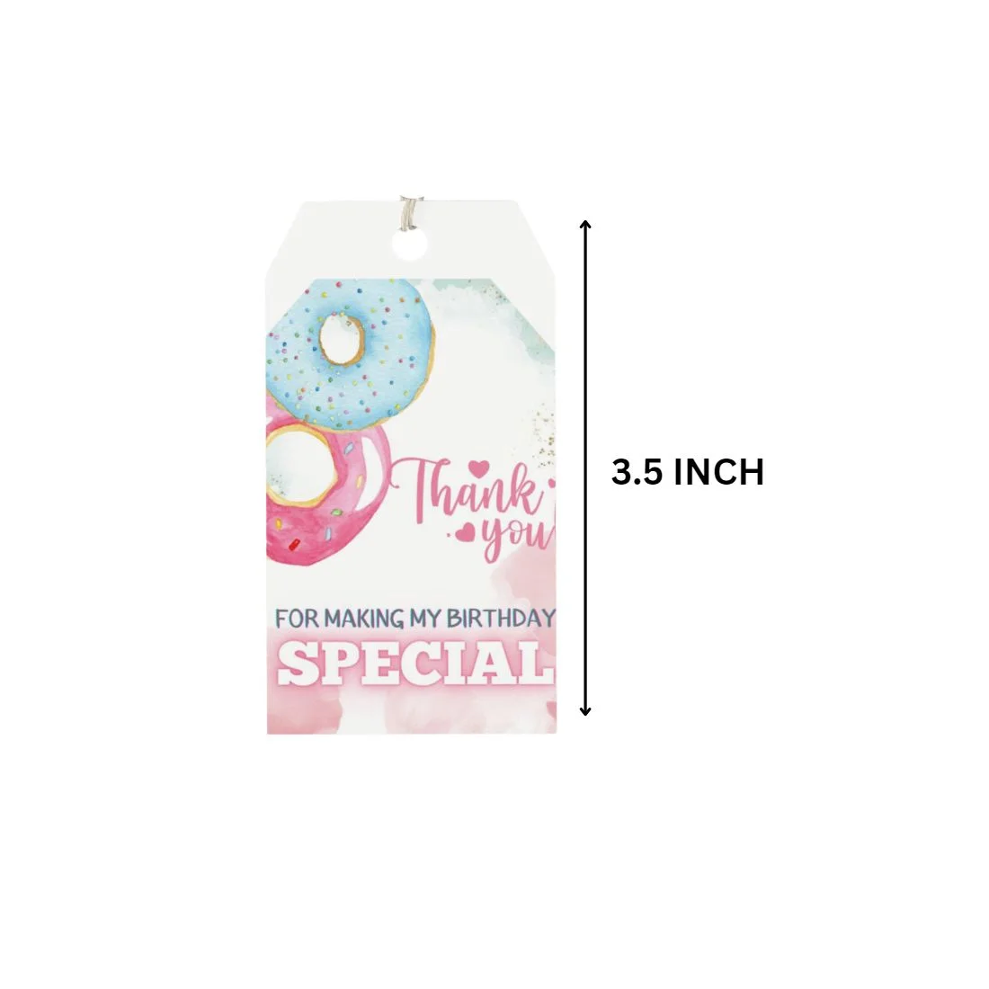 Doughnut Theme Model 2 Birthday Favour Tags (2 x 3.5 inches/250 GSM Cardstock/Mixcolour/30Pcs) - Premium Handcrafted 300 GSM Thank You Cards by Party Decor Mall India - View 2