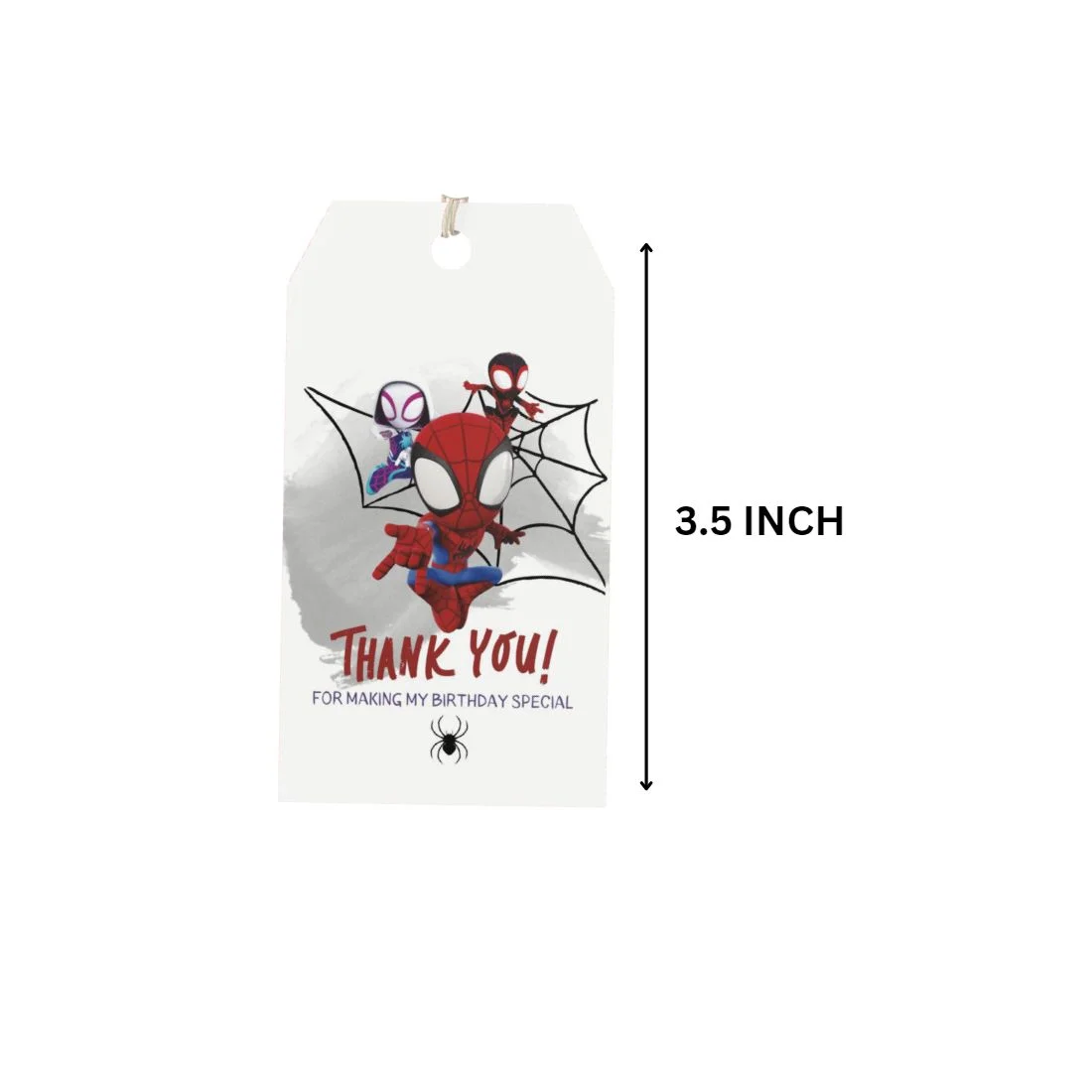 Spider Man Theme Birthday Favour Tags (2 x 3.5 inches/250 GSM Cardstock/Multicolour/30Pcs) - Premium Handcrafted 300 GSM Thank You Cards by Party Decor Mall India - View 2