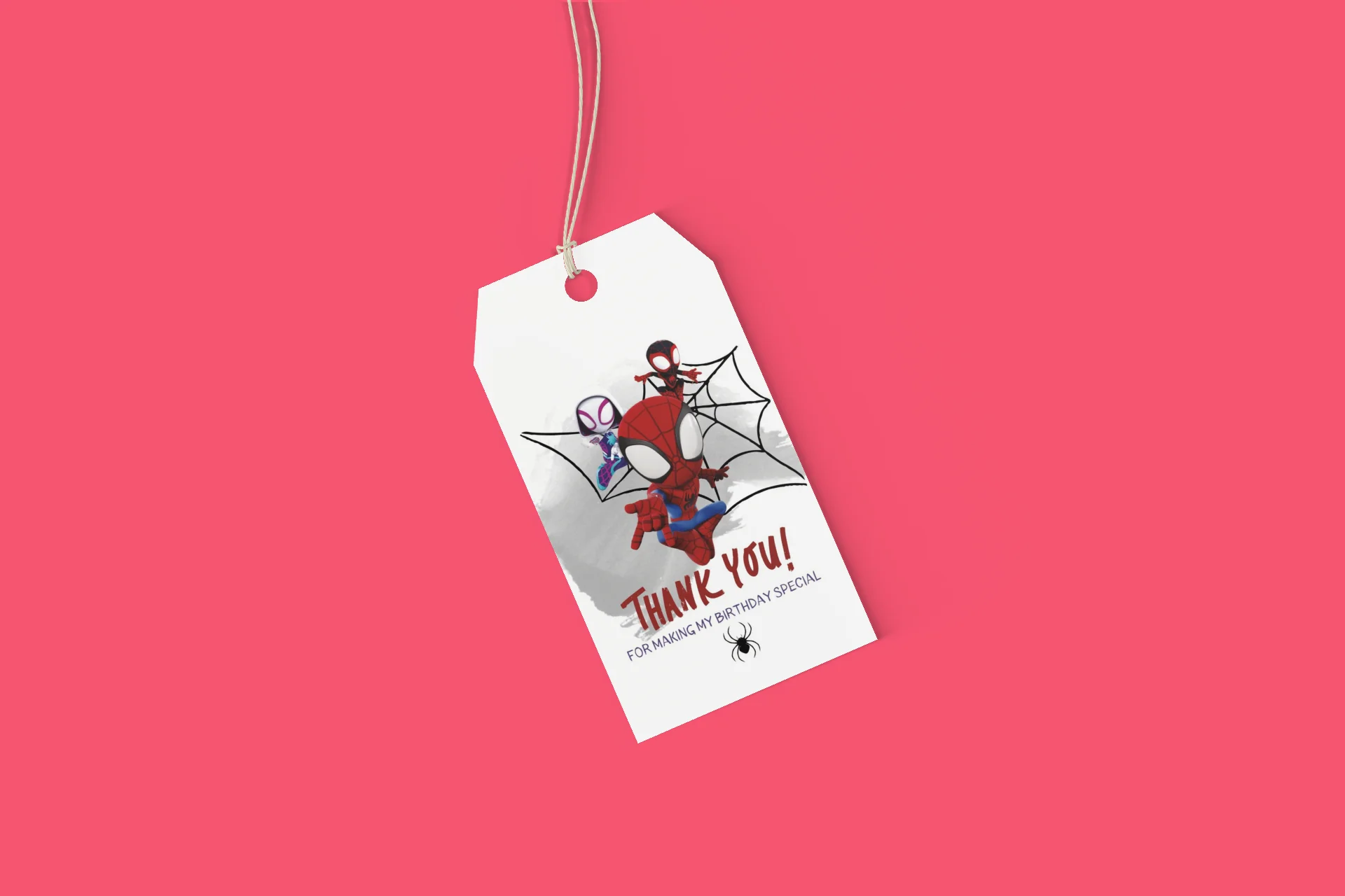 Spider Man Theme Birthday Favour Tags (2 x 3.5 inches/250 GSM Cardstock/Multicolour/30Pcs) - Premium Handcrafted 300 GSM Thank You Cards by Party Decor Mall India - View 4
