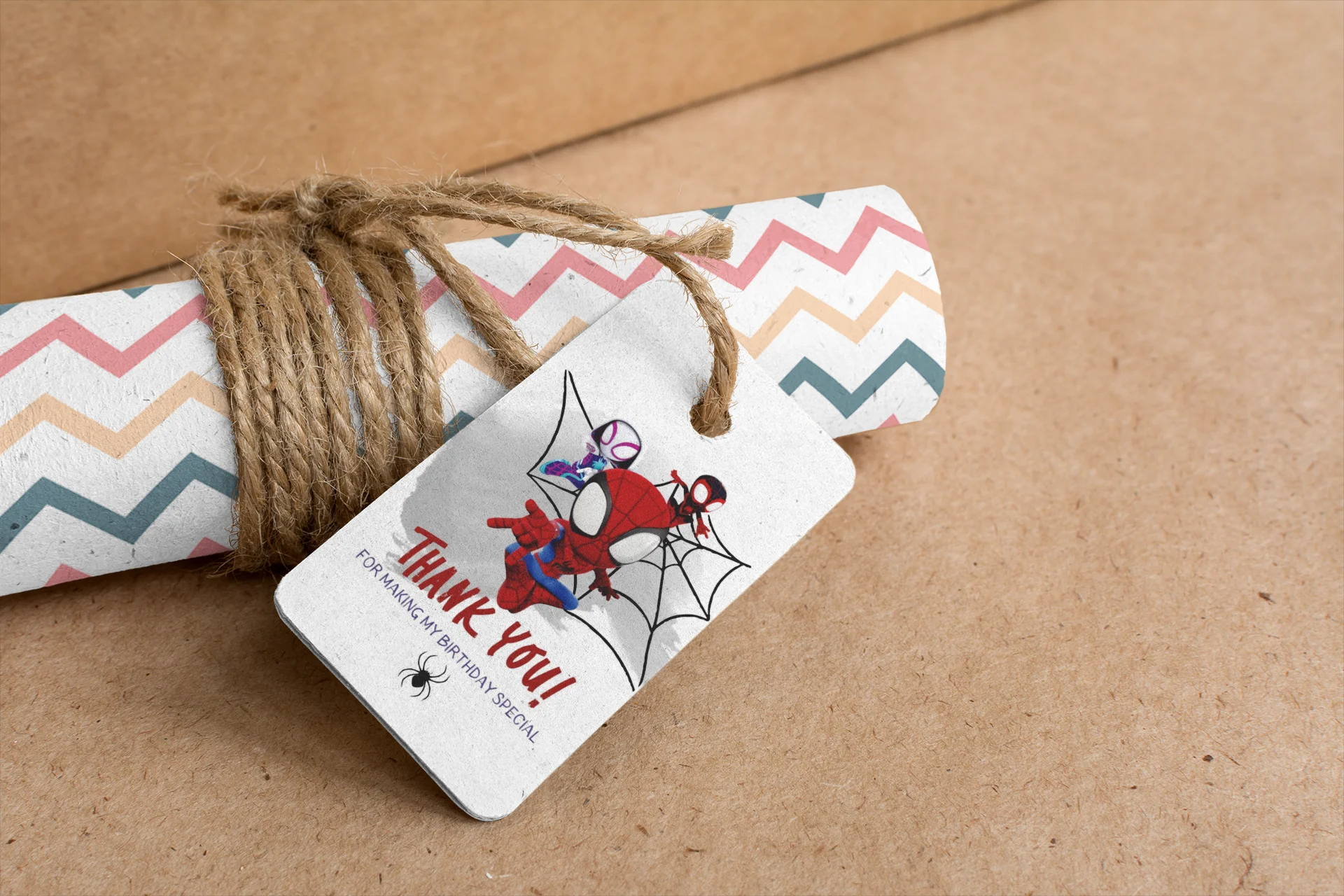 Spider Man Theme Birthday Favour Tags (2 x 3.5 inches/250 GSM Cardstock/Multicolour/30Pcs) - Premium Handcrafted 300 GSM Thank You Cards by Party Decor Mall India - View 5