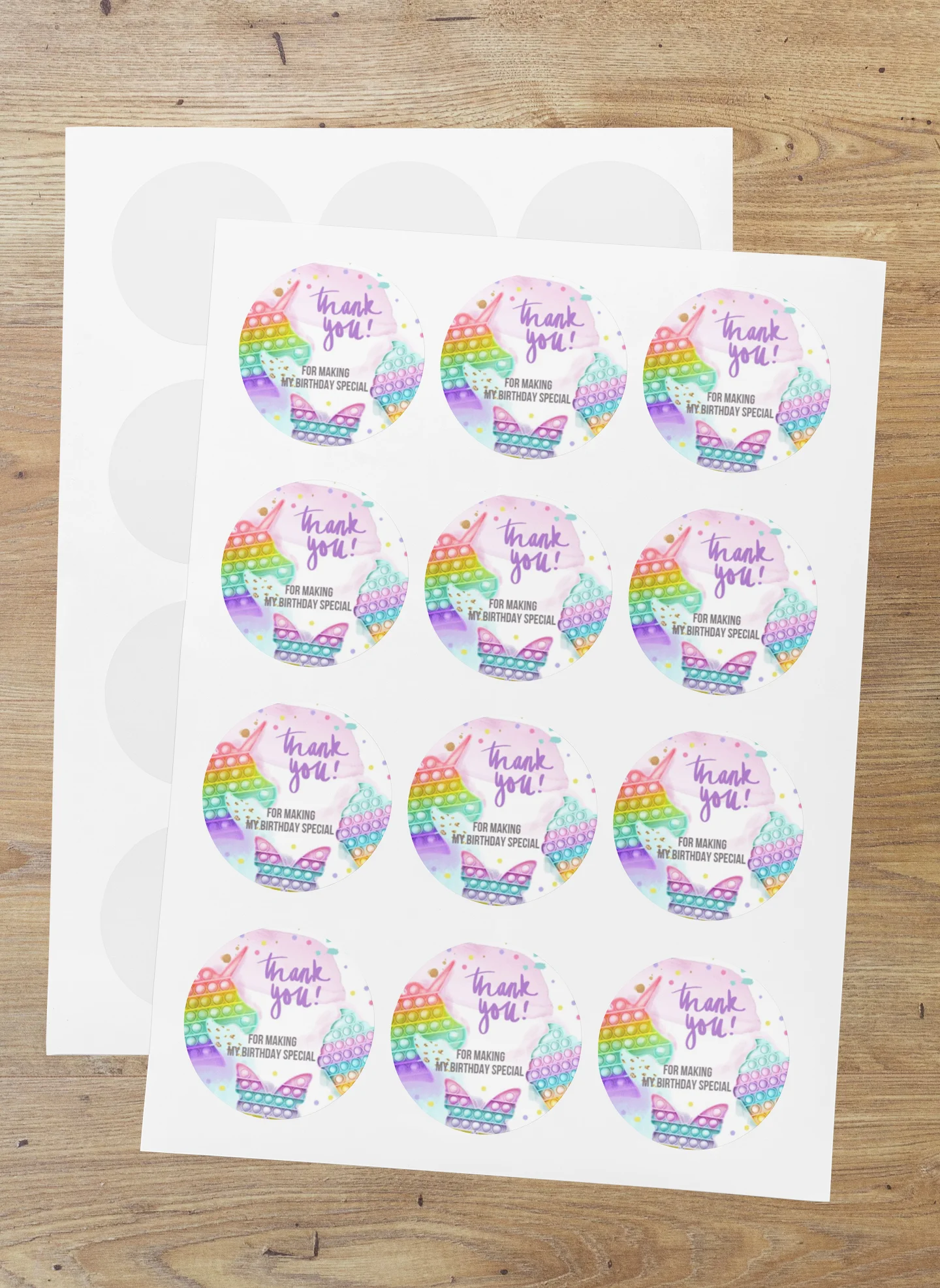 Pop It Theme- Return Gift/birthday decor Thankyou Sticker (6 CM/Sticker/Multicolour/24Pcs)