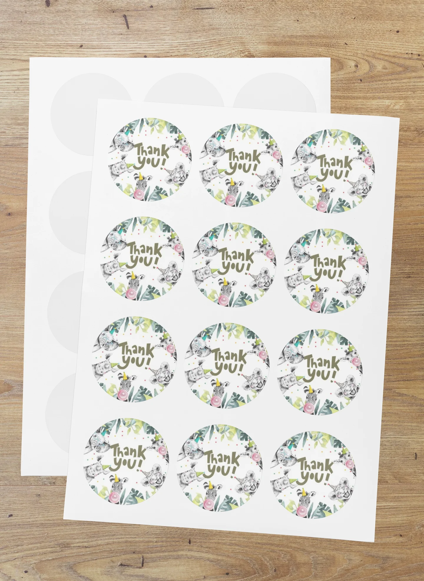 Jungle Theme Model 2 - Return Gift/birthday decor Thankyou Sticker (6 CM/Sticker/Mixcolour/24Pcs)