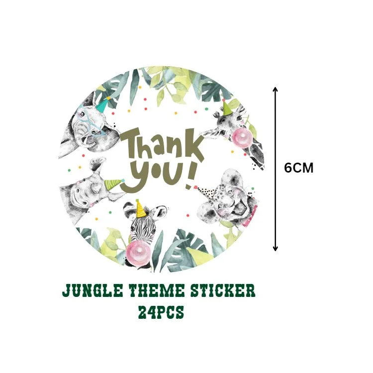 Jungle Theme Model 2 - Return Gift/birthday decor Thankyou Sticker (6 CM/Sticker/Mixcolour/24Pcs) - Premium Handcrafted 300 GSM Return Gift Label Stickers by Party Decor Mall India - View 2