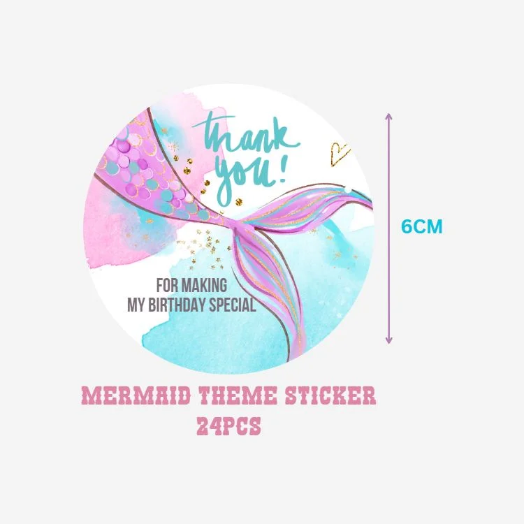 Mermaid Theme- Return Gift/birthday decor Thankyou Sticker (6 CM/Sticker/Multicolour/24Pcs) - Premium Handcrafted 300 GSM Return Gift Label Stickers by Party Decor Mall India - View 2