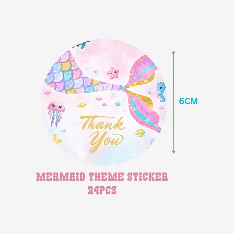 Mermaid Theme Model 2 - Return Gift/birthday decor Thankyou Sticker (6 CM/Sticker/Multicolour/24Pcs) - Premium Handcrafted 300 GSM Return Gift Label Stickers by Party Decor Mall India - View 2