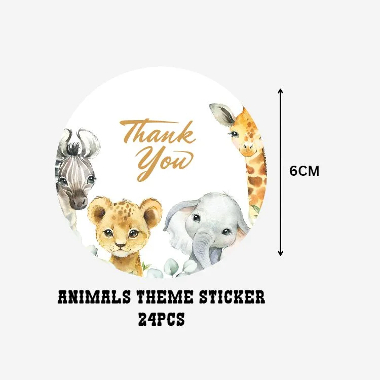 Animals Theme- Return Gift/birthday decor Thankyou Sticker (6 CM/Sticker/Multicolour/24Pcs) - Premium Handcrafted 300 GSM Return Gift Label Stickers by Party Decor Mall India - View 2