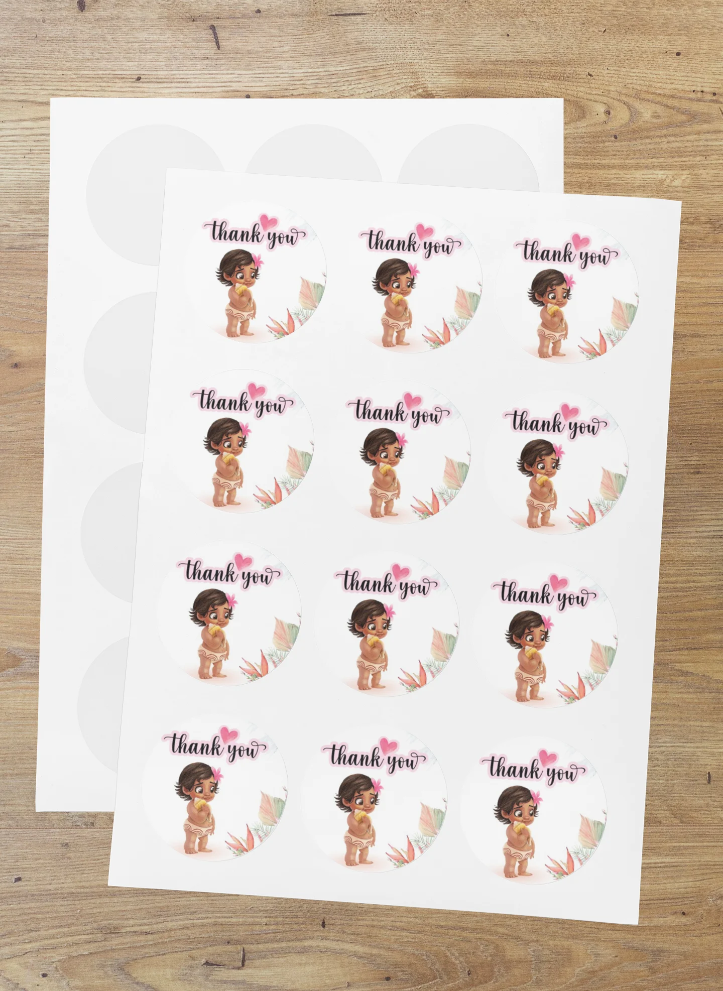 Moana Theme- Return Gift/birthday decor Thankyou Sticker (6 CM/Sticker/Multicolour/24Pcs) - Premium Handcrafted 300 GSM Return Gift Label Stickers by Party Decor Mall India - View 1