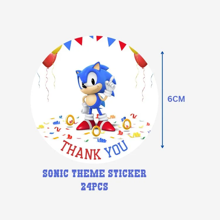 Sonic Theme- Return Gift/birthday decor Thankyou Sticker (6 CM/Sticker/Multicolour/24Pcs) - Premium Handcrafted 300 GSM Return Gift Label Stickers by Party Decor Mall India - View 2