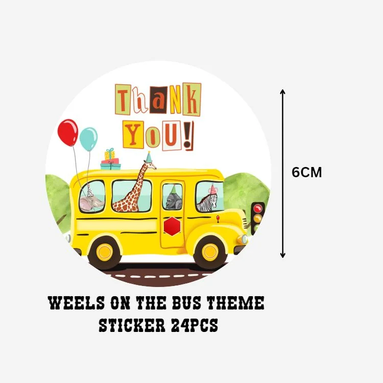 Weels On The Bus Theme- Return Gift/birthday decor Thankyou Sticker (6 CM/Sticker/Multicolour/24Pcs) - Premium Handcrafted 300 GSM Return Gift Label Stickers by Party Decor Mall India - View 2