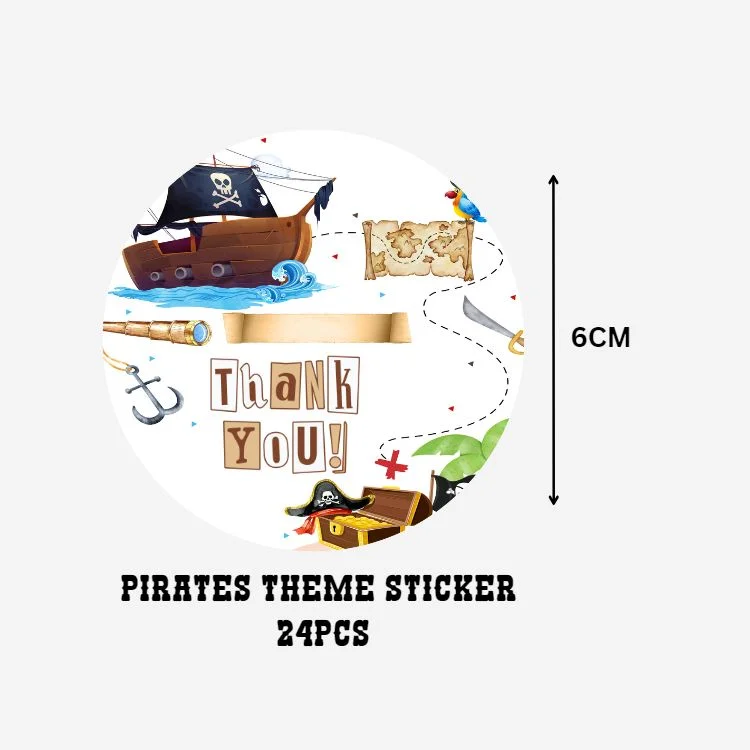 Pirates Theme- Return Gift/birthday decor Thankyou Sticker (6 CM/Sticker/Mixcolour/24Pcs) - Premium Handcrafted 300 GSM Return Gift Label Stickers by Party Decor Mall India - View 2