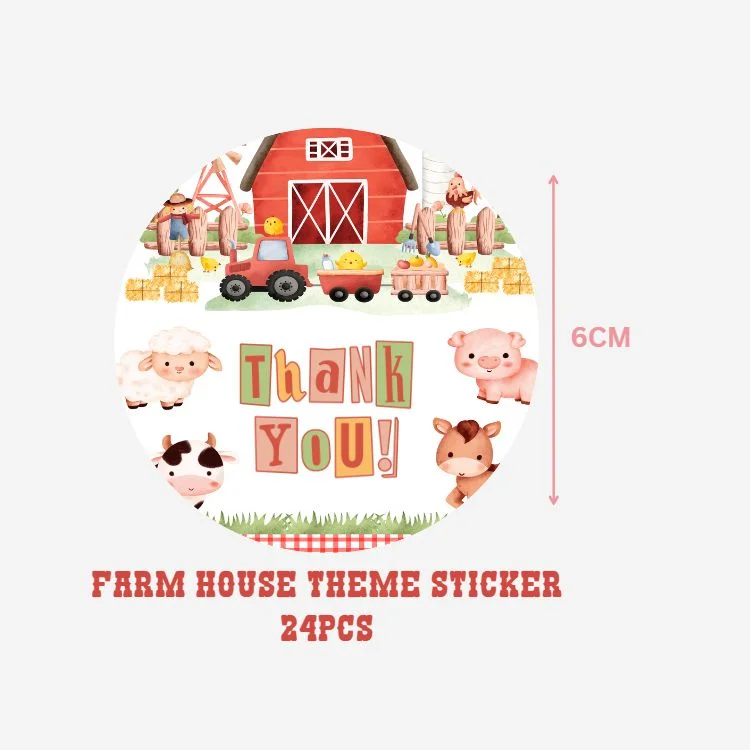 Farm House Theme- Return Gift/birthday decor Thankyou Sticker (6 CM/Sticker/Multicolour/24Pcs) - Premium Handcrafted 300 GSM Return Gift Label Stickers by Party Decor Mall India - View 2