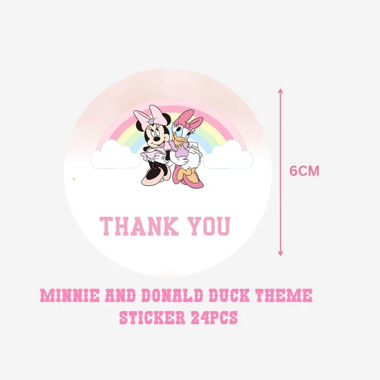 Minnie And Donald Duck Theme- Return Gift/birthday decor Thankyou Sticker (6 CM/Sticker/Multicolour/24Pcs) - Premium Handcrafted 300 GSM Return Gift Label Stickers by Party Decor Mall India - View 2