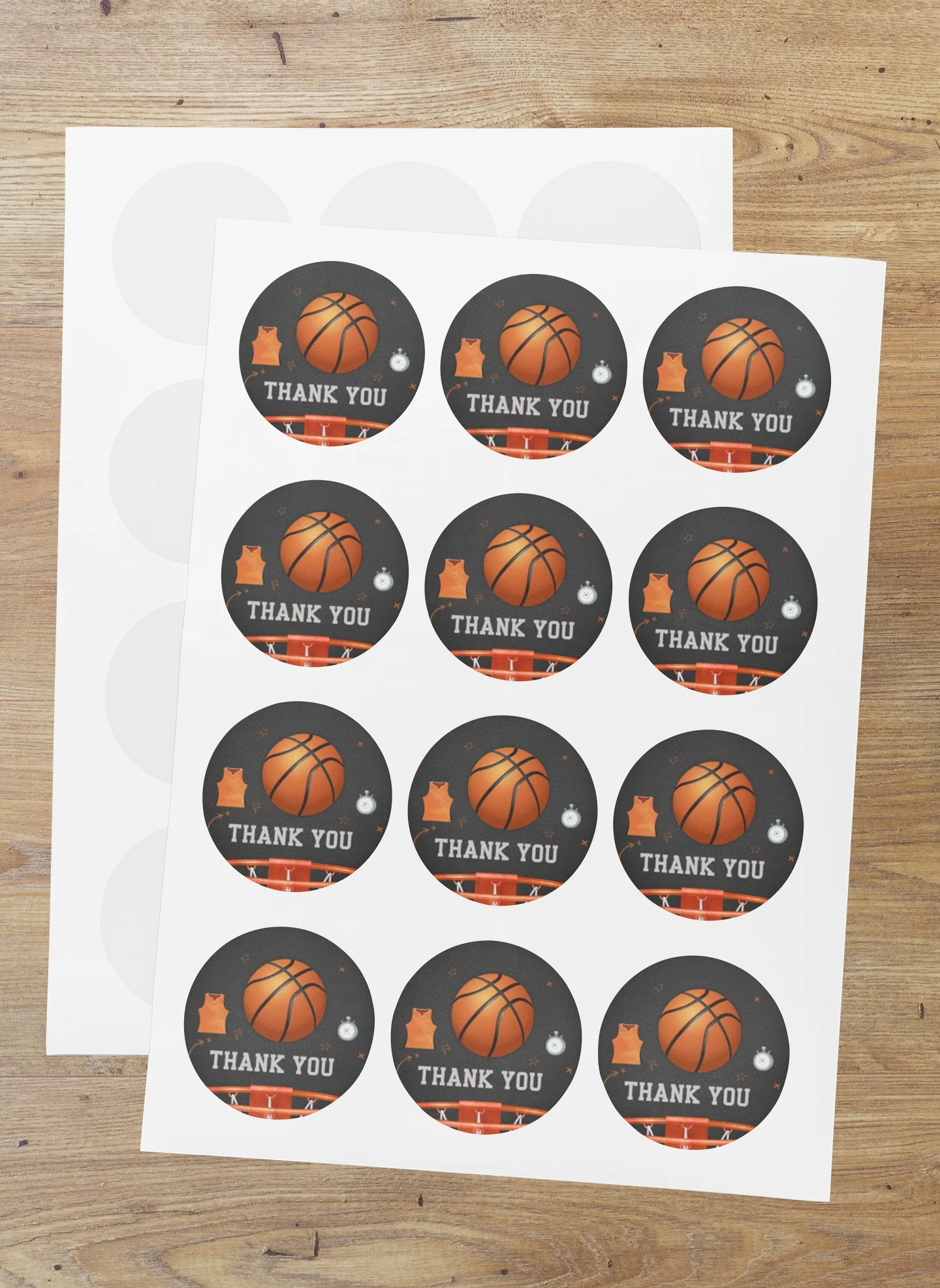 Basketball Theme- Return Gift/birthday decor Thankyou Sticker (6 CM/Sticker/Orange, White , Black/24Pcs) - Premium Handcrafted 300 GSM Return Gift Label Stickers by Party Decor Mall India - View 1