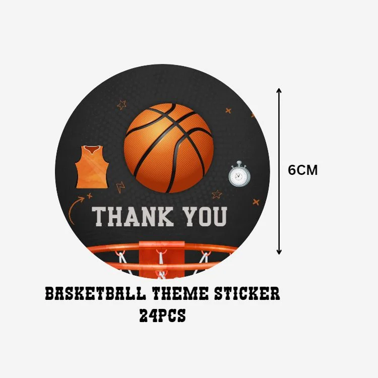 Basketball Theme- Return Gift/birthday decor Thankyou Sticker (6 CM/Sticker/Orange, White , Black/24Pcs) - Premium Handcrafted 300 GSM Return Gift Label Stickers by Party Decor Mall India - View 2