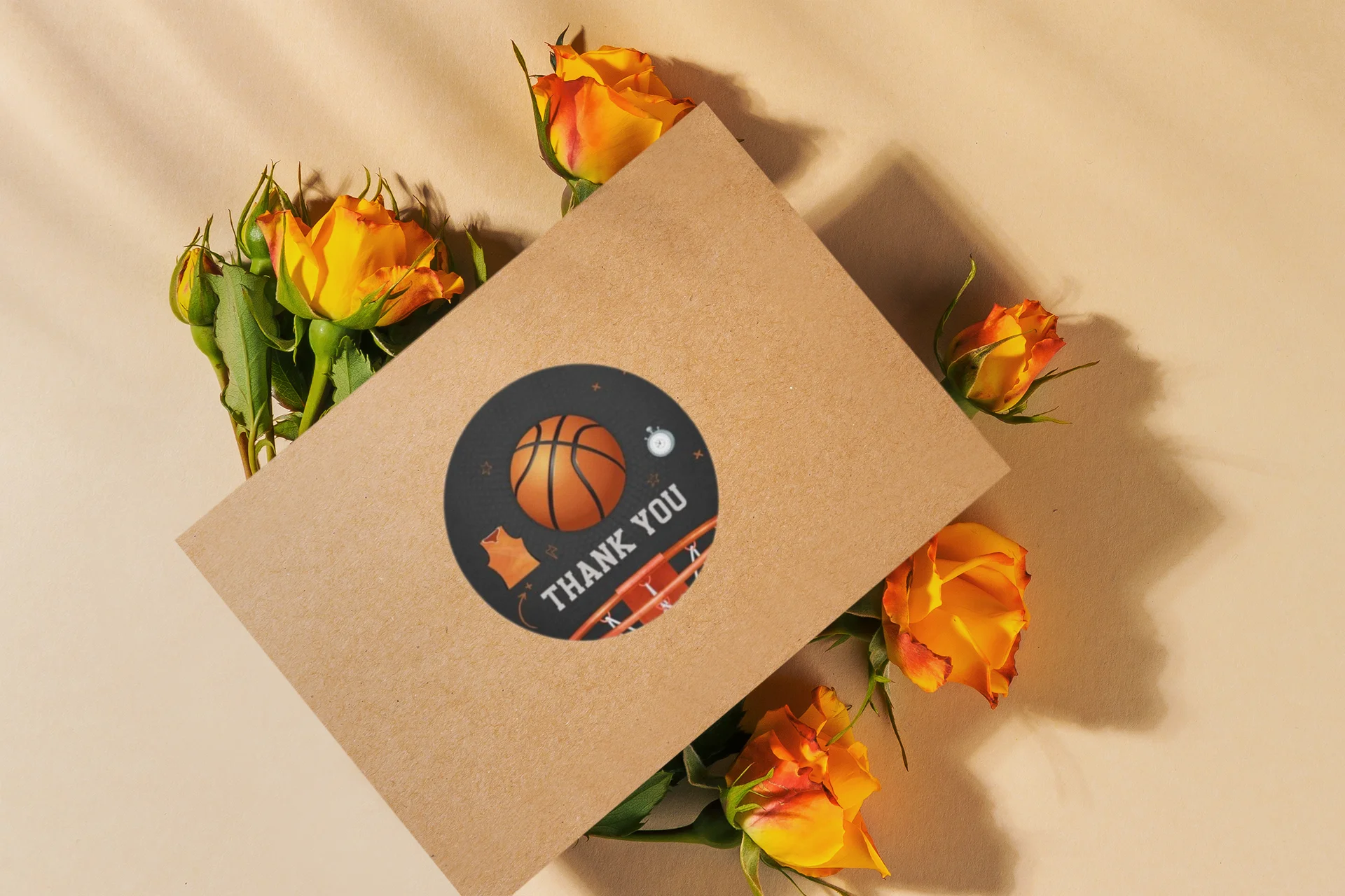 Basketball Theme- Return Gift/birthday decor Thankyou Sticker (6 CM/Sticker/Orange, White , Black/24Pcs) - Premium Handcrafted 300 GSM Return Gift Label Stickers by Party Decor Mall India - View 6