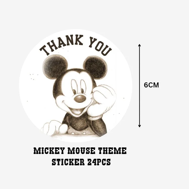 Mickey Mouse Theme- Return Gift/birthday decor Thankyou Sticker (6 CM/Sticker/Black & White/24Pcs) - Premium Handcrafted 300 GSM Return Gift Label Stickers by Party Decor Mall India - View 2