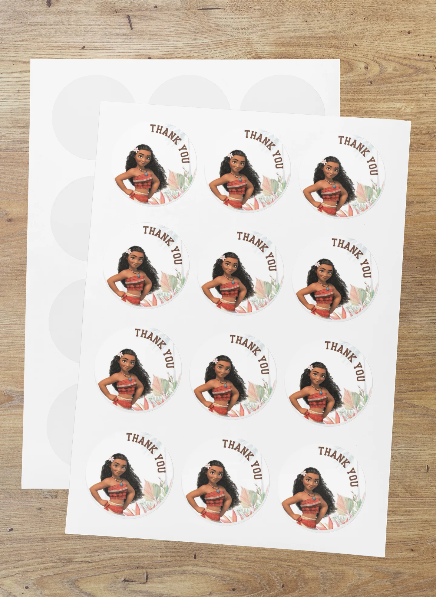 Moana Theme Model 2- Return Gift/birthday decor Thankyou Sticker (6 CM/Sticker/Multicolour/24Pcs) - Premium Handcrafted 300 GSM Return Gift Label Stickers by Party Decor Mall India - View 1