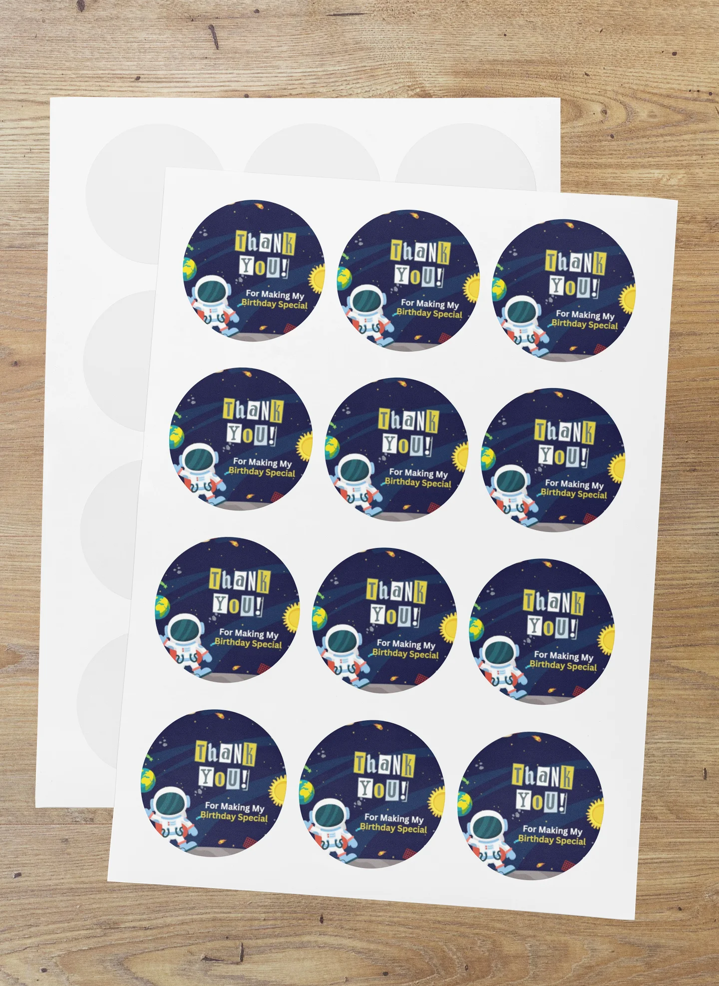 Astronaut Theme- Return Gift/birthday decor Thankyou Sticker (6 CM/Sticker/Multicolour/24Pcs) - Premium Handcrafted 300 GSM Return Gift Label Stickers by Party Decor Mall India - View 1