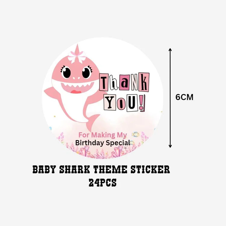 Baby Shark Theme- Return Gift/birthday decor Thankyou Sticker (6 CM/Sticker/Multicolour/24Pcs) - Premium Handcrafted 300 GSM Return Gift Label Stickers by Party Decor Mall India - View 2