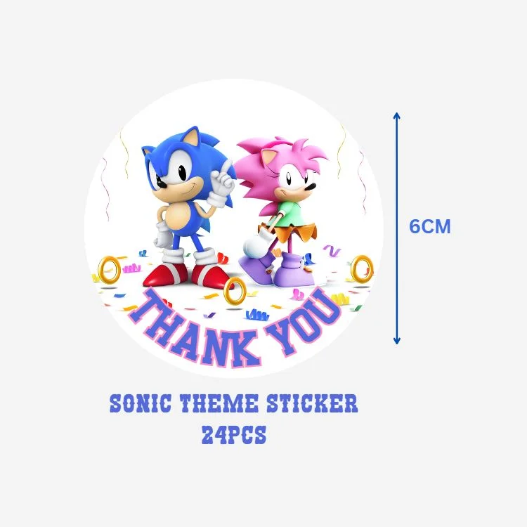 Sonic Theme Model 2- Return Gift/birthday decor Thankyou Sticker (6 CM/Sticker/Multicolour/24Pcs) - Premium Handcrafted 300 GSM Return Gift Label Stickers by Party Decor Mall India - View 2
