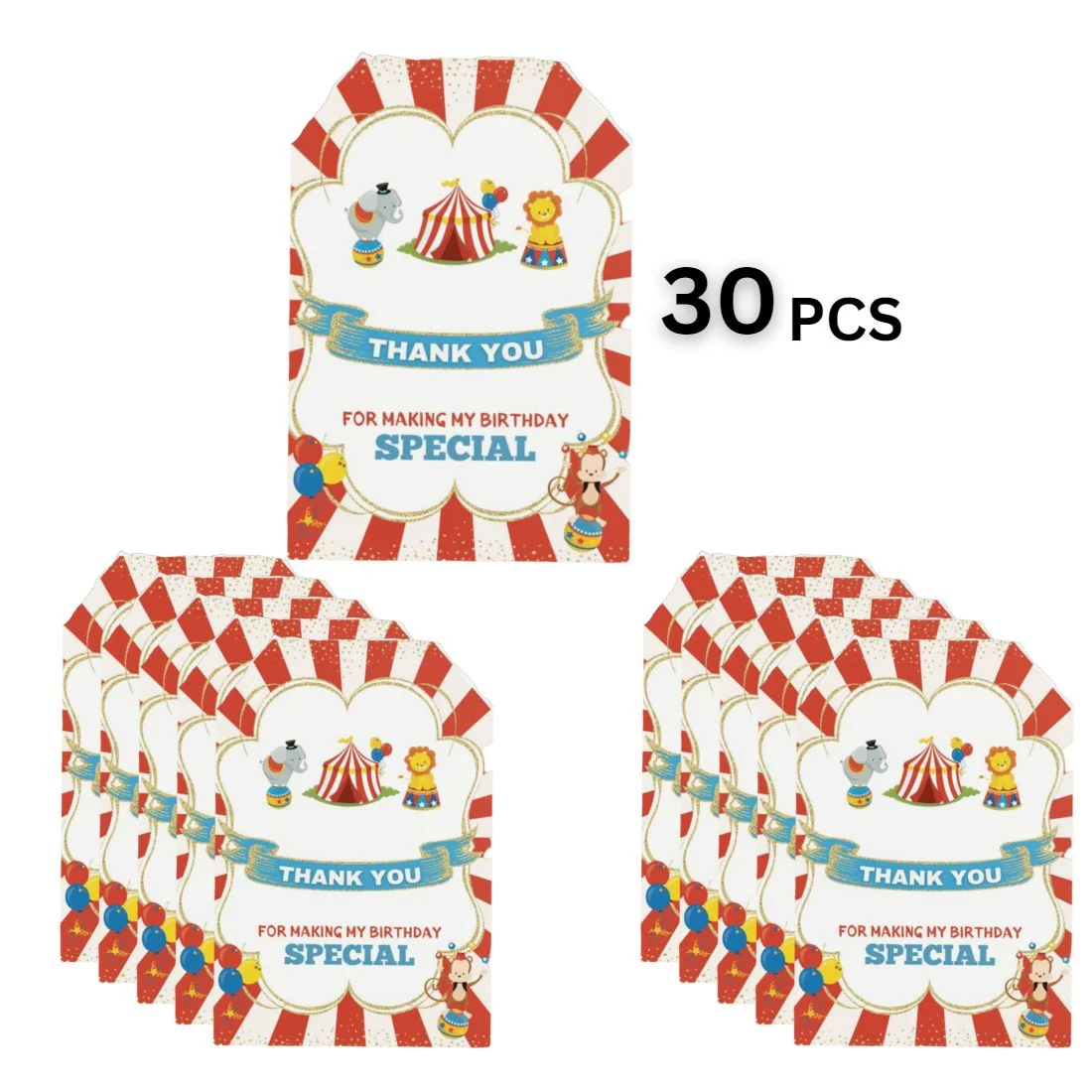 Carnival Theme Birthday Favour Tags (2 x 3.5 inches/250 GSM Cardstock/Multicolour/30Pcs) - Premium Handcrafted 300 GSM Thank You Cards by Party Decor Mall India - View 3