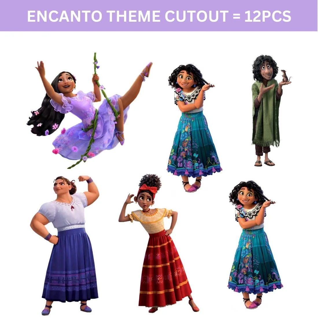 Encanto Theme Cutout (6 inches/250 GSM Cardstock/Mixcolour/12Pcs) - Premium Handcrafted 300 GSM Paper Cutouts by Party Decor Mall India - View 2