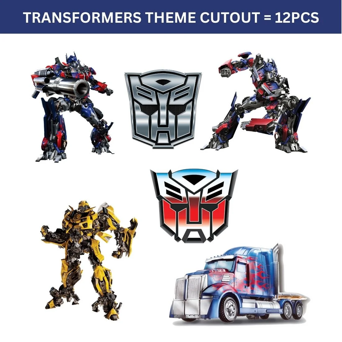 Transformers Theme Cutout (6 inches/250 GSM Cardstock/Mixcolour/12Pcs) - Premium Handcrafted 300 GSM Paper Cutouts by Party Decor Mall India - View 2