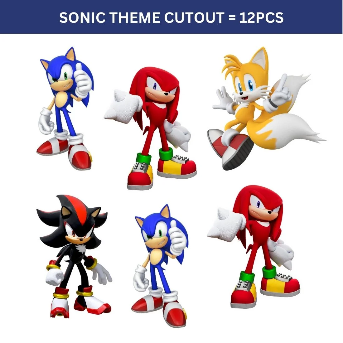 Sonic Theme Cutout (6 inches/250 GSM Cardstock/Mixcolour/12Pcs) - Premium Handcrafted 300 GSM Paper Cutouts by Party Decor Mall India - View 2