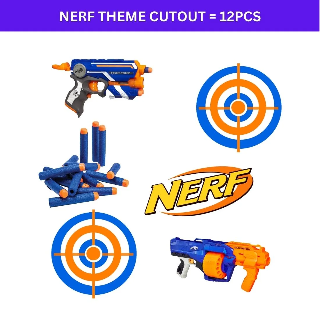 Nerf Theme Cutout (6 inches/250 GSM Cardstock/Mixcolour/12Pcs) - Premium Handcrafted 300 GSM Paper Cutouts by Party Decor Mall India - View 2