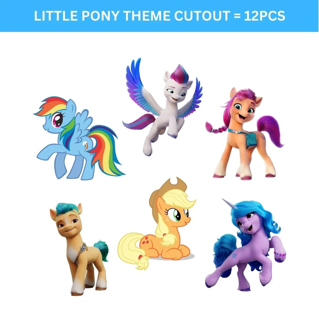 Little Pony Theme Cutout (6 inches/250 GSM Cardstock/Mixcolour/12Pcs) - Premium Handcrafted 300 GSM Paper Cutouts by Party Decor Mall India - View 2