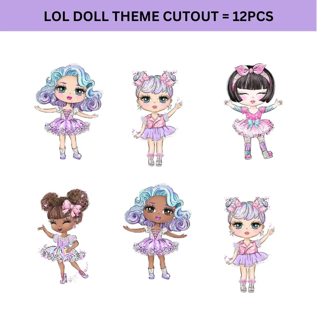 Lol Doll Theme Cutout (6 inches/250 GSM Cardstock/Mixcolour/12Pcs) - Premium Handcrafted 300 GSM Paper Cutouts by Party Decor Mall India - View 2