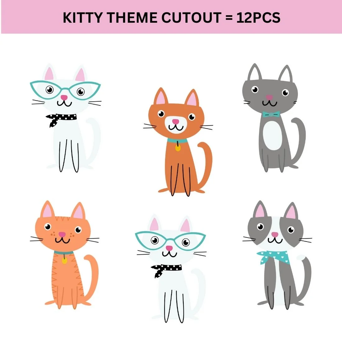 Kitty Theme Cutout (6 inches/250 GSM Cardstock/Mixcolour/12Pcs) - Premium Handcrafted 300 GSM Paper Cutouts by Party Decor Mall India - View 2