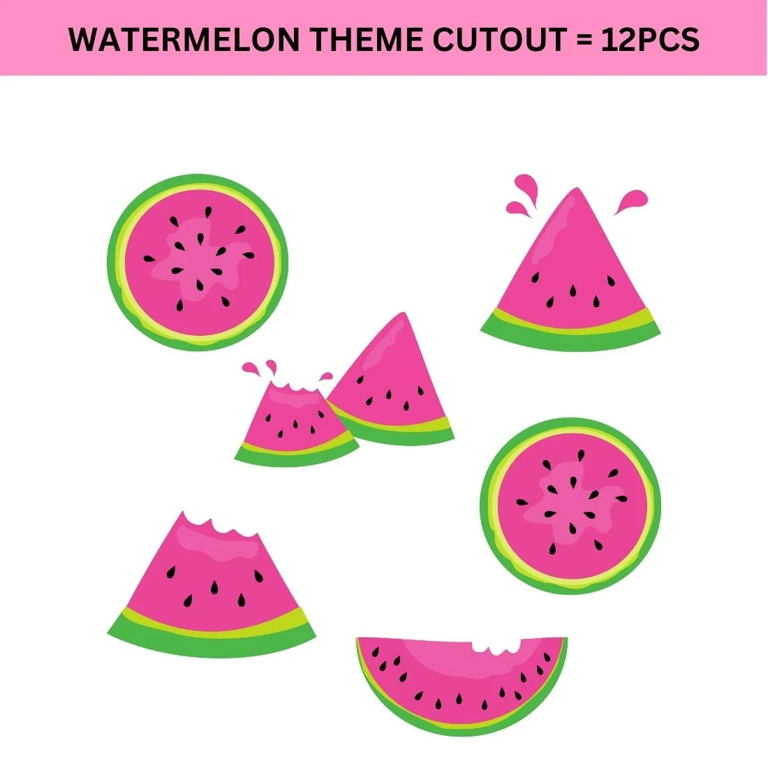 Watermelon Theme Cutout (6 inches/250 GSM Cardstock/Mixcolour/12Pcs) - Premium Handcrafted 300 GSM Paper Cutouts by Party Decor Mall India - View 2
