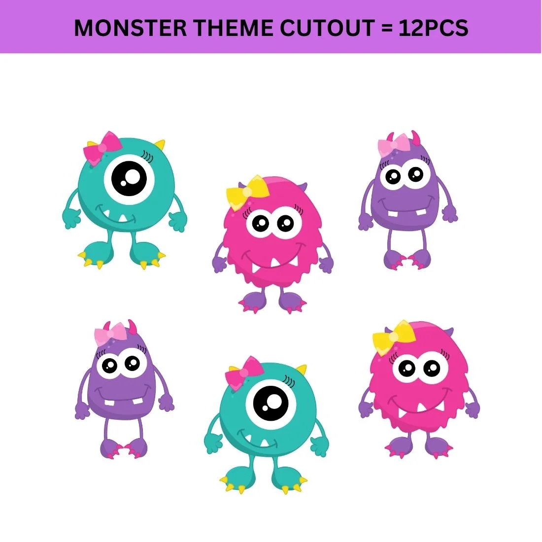 Monster Theme Cutout (6 inches/250 GSM Cardstock/Mixcolour/12Pcs) - Premium Handcrafted 300 GSM Paper Cutouts by Party Decor Mall India - View 2