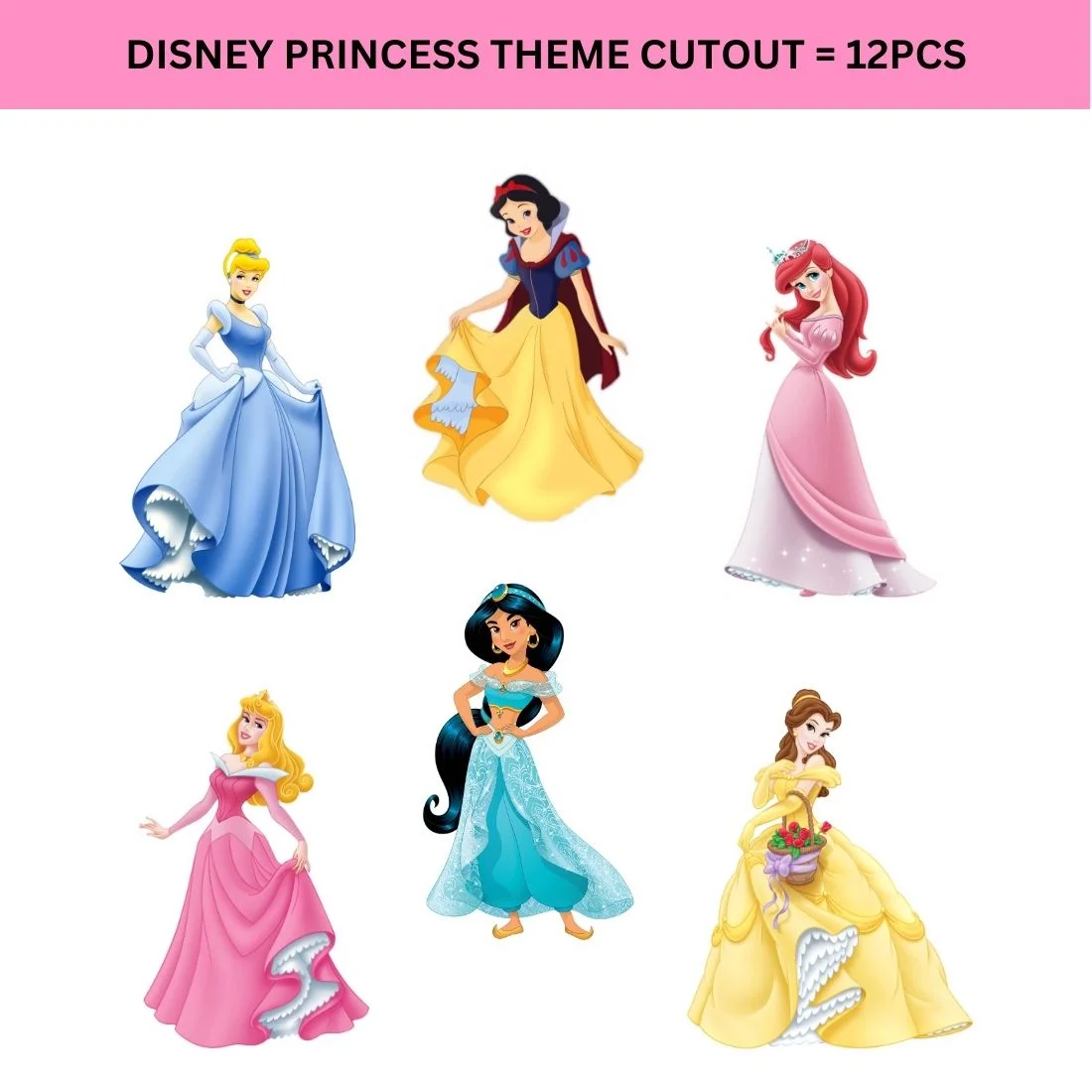 Disney Princess Theme Cutout (6 inches/250 GSM Cardstock/Mixcolour/12Pcs) - Premium Handcrafted 300 GSM Paper Cutouts by Party Decor Mall India - View 2