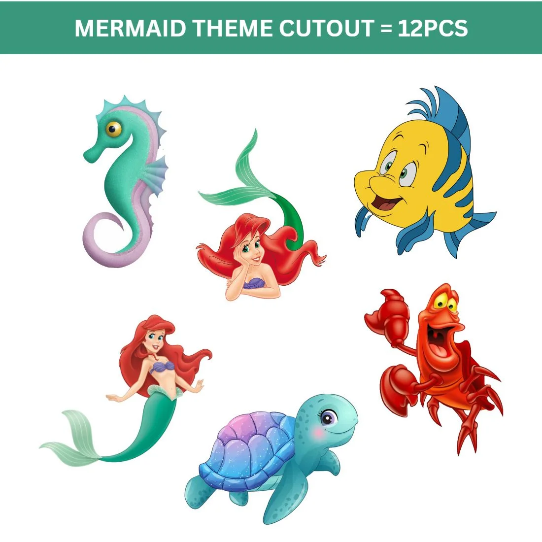 Mermaid Theme Cutout (6 inches/250 GSM Cardstock/Mixcolour/12Pcs) - Premium Handcrafted 300 GSM Paper Cutouts by Party Decor Mall India - View 2