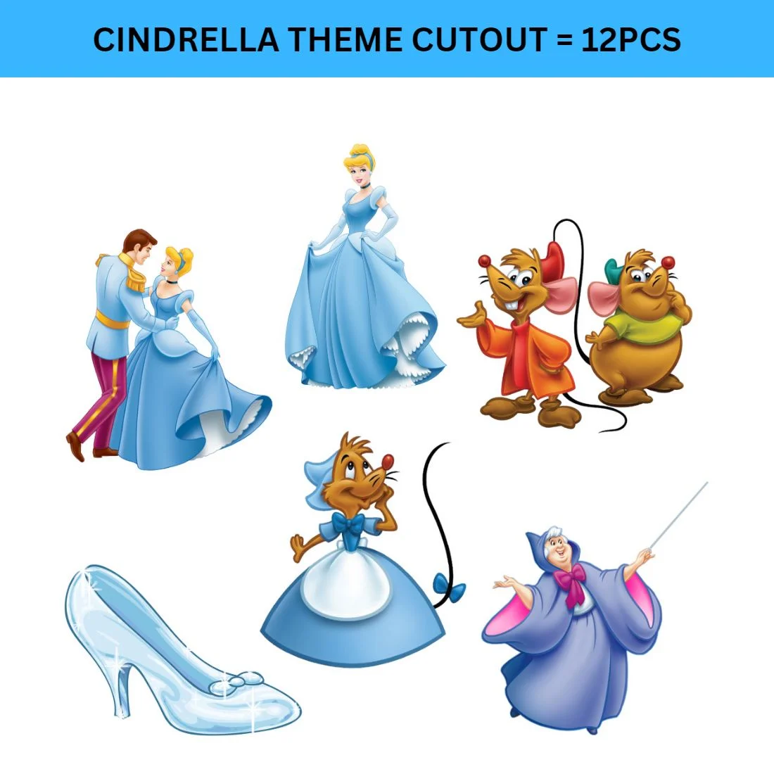 Cindrella Theme Cutout (6 inches/250 GSM Cardstock/Mixcolour/12Pcs) - Premium Handcrafted 300 GSM Paper Cutouts by Party Decor Mall India - View 2
